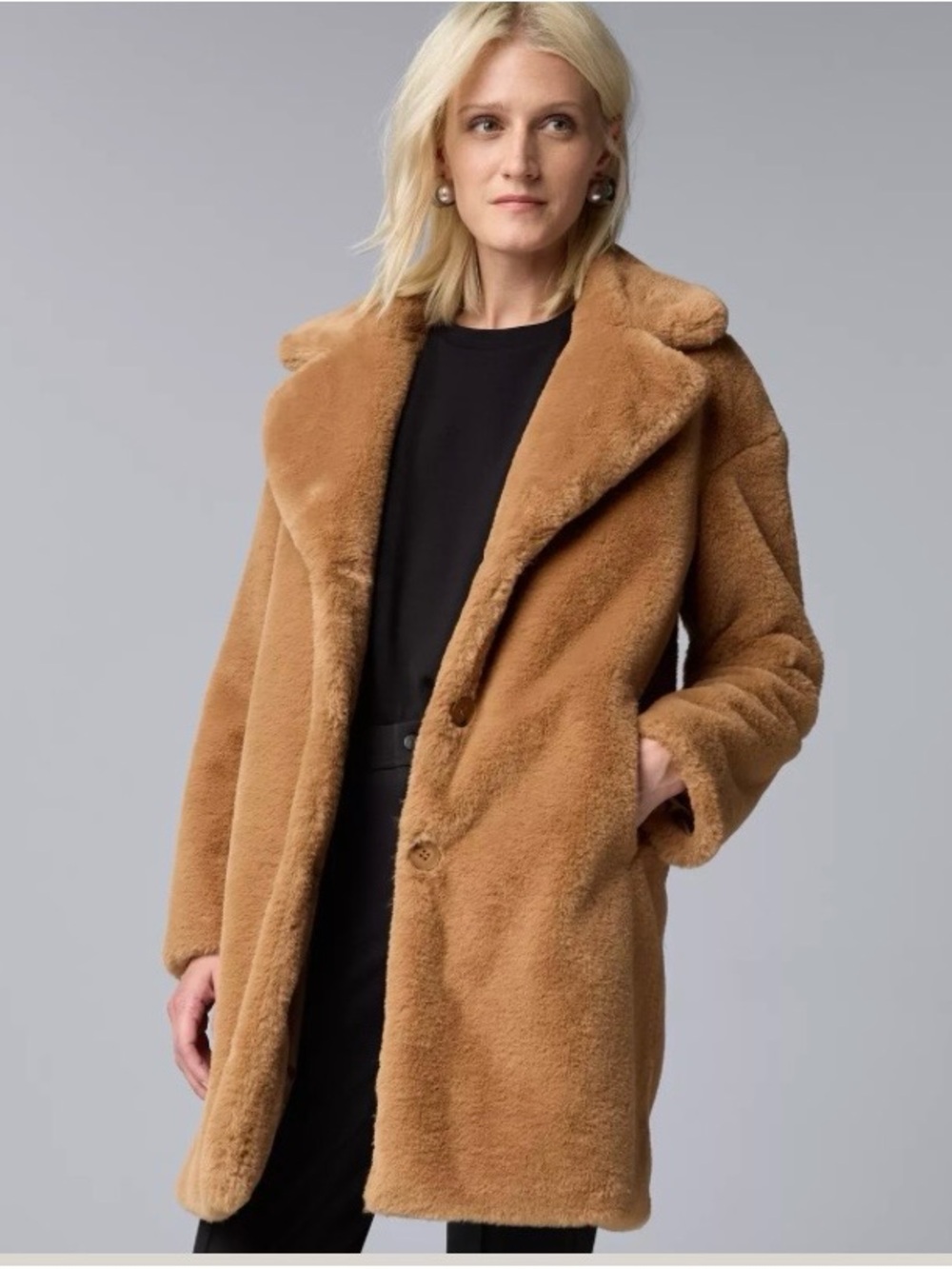 Simply Vera Vera Wang Faux Fur Camel Coat New with Tags Size Large Petite